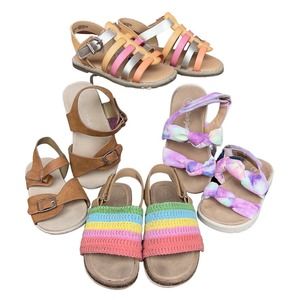 Cat & Jack Sandals LOT OF 4 Girls Size 7 Pink Purple Rainbow Straps Buckle Flat